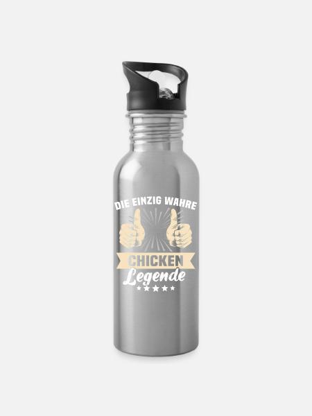 Chicken Sprüche - Trinkflasche mit integriertem Trinkhalm - Lightsilver