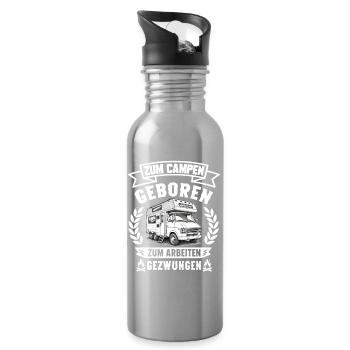 Zum Campen geboren zum Arbeiten gezwungen Camping  - Trinkflasche mit integriertem Trinkhalm - Lightsilver - Rechts