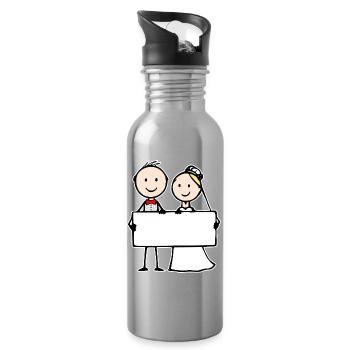 Wedding Couple Cartoon - Water bottle with straw - silver - Right