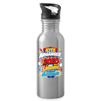 Kita Abgänger 2026 im Superhelden-Comic - Trinkflasche mit integriertem Trinkhalm - Lightsilver - Rechts