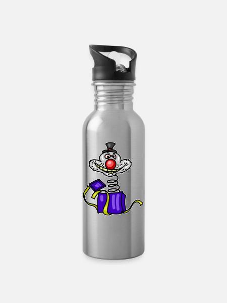 Funny clown from the box - Water bottle with straw - silver