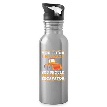 Construction site excavator driver excavation - Water bottle with straw - silver - Right