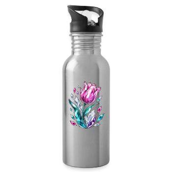 Crystal Tulip Blossom Diamond Flower - Water bottle with straw - silver - Right