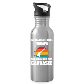 Ich brauche keine Therapie ich muss zum Gardasee - Trinkflasche mit integriertem Trinkhalm - Lightsilver - Rechts