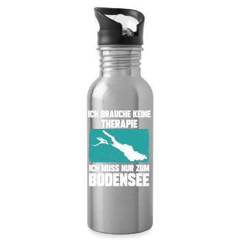 Ich brauche keine Therapie ich muss zum Bodensee - Trinkflasche mit integriertem Trinkhalm - Lightsilver - Rechts
