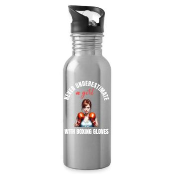 Boxer Girl Power - Water bottle with straw - silver - Right