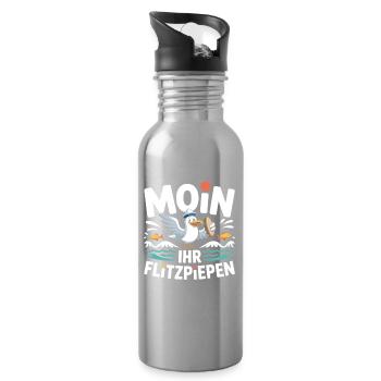 Moin Ihr Flitzpiepen Norddeutsch Hamburg Büro Moin - Trinkflasche mit integriertem Trinkhalm - Lightsilver - Rechts