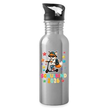 Einschulung Schulkind 2026 Junge Mädchen Fuchs - Trinkflasche mit integriertem Trinkhalm - Lightsilver - Rechts