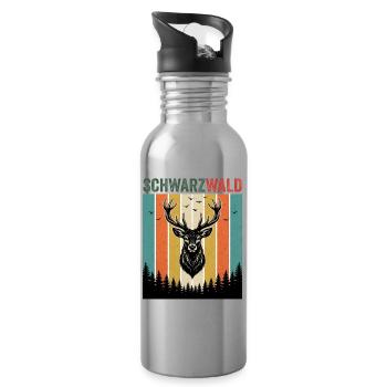 Ein Hirsch im Wald mit Vögel Natur Schwarzwald - Trinkflasche mit integriertem Trinkhalm - Lightsilver - Rechts
