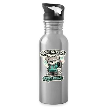 Soft Outside, Steel Inside – Koala Streetart - Water bottle with straw - silver - Right
