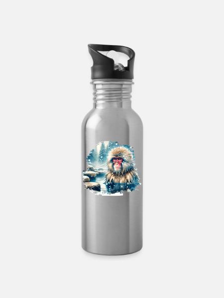 Japanmakak Motiv - Trinkflasche mit integriertem Trinkhalm - Lightsilver