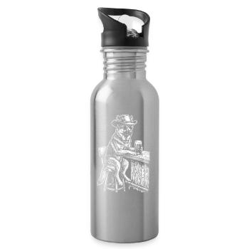Cowboy Dog Beer Funny Shepherd Dog - Water bottle with straw - silver - Right