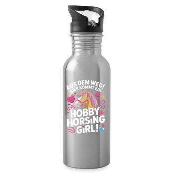 Hobby Horsing Girl Steckenpferd Pony Reiten Pferde - Trinkflasche mit integriertem Trinkhalm - Lightsilver - Rechts
