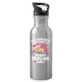 Hobby Horsing Girl Steckenpferd Pony Reiten Pferde - Trinkflasche mit integriertem Trinkhalm - Lightsilver - Rechts