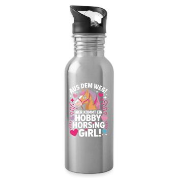 Hobby Horsing Girl Steckenpferd Pony Reiten Pferde - Trinkflasche mit integriertem Trinkhalm - Lightsilver - Rechts