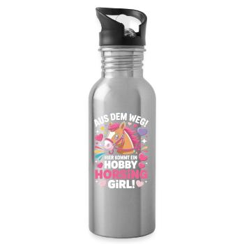 Hobby Horsing Girl Steckenpferd Pony Reiten Pferde - Trinkflasche mit integriertem Trinkhalm - Lightsilver - Rechts