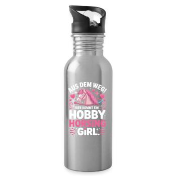 Hobby Horsing Girl Steckenpferd Pony Reiten Pferde - Trinkflasche mit integriertem Trinkhalm - Lightsilver - Rechts