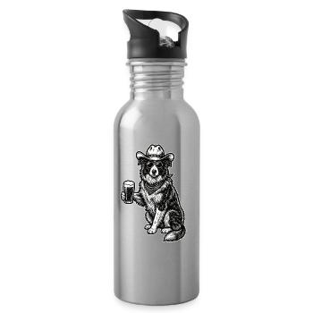 Cowboy Dog Beer Funny Border Collie - Water bottle with straw - silver - Right