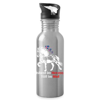 Island im Herzen Tölt im Blut - Islandpferdefans - Trinkflasche mit integriertem Trinkhalm - Lightsilver - Rechts