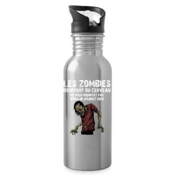 Les Zombies Bouffent Du Cerveau Ne Vous Inquiet... - Gourde avec paille intégrée - argent clair - Droite
