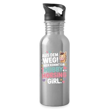 Hobby Horsing Girl Steckenpferd Pony Reiten Pferde - Trinkflasche mit integriertem Trinkhalm - Lightsilver - Rechts
