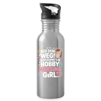 Hobby Horsing Girl Steckenpferd Pony Reiten Pferde - Trinkflasche mit integriertem Trinkhalm - Lightsilver - Rechts