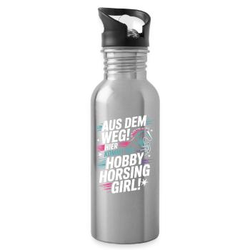 Hobby Horsing Girl Steckenpferd Pony Reiten Pferde - Trinkflasche mit integriertem Trinkhalm - Lightsilver - Rechts