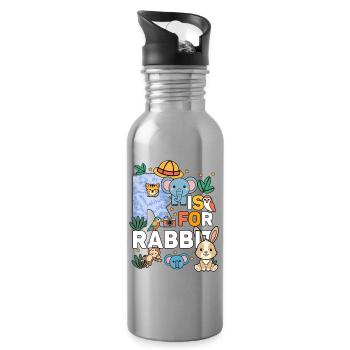 R c’est pour Fête du zoo de lapins Anniversaire du zoo de la jungle - Gourde avec paille intégrée - argent clair - Droite
