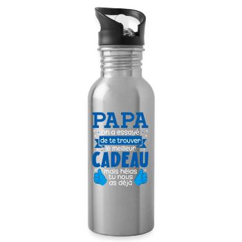 Papa le meilleur cadeau tu nous as déjà drôle - Gourde avec paille intégrée - argent clair - Droite