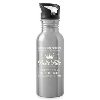 Beau Papa Merveilleuse Belle Fille Drôle - Gourde avec paille intégrée - argent clair - Droite