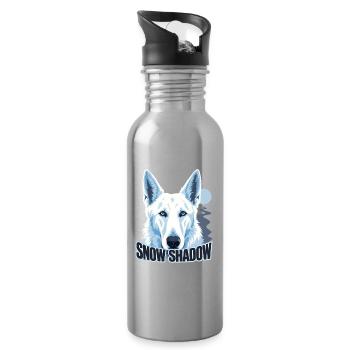 Retro Alpine White Shepherd, Snow Shadow Dog Mom G - Water bottle with straw - silver - Right