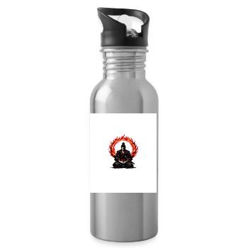 Flame Circle Samurai Mediation - Water bottle with straw - silver - Right