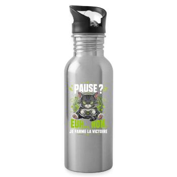 Pause Äh Nein, Ich Farm Den Sieg Katze Gamer - Trinkflasche mit integriertem Trinkhalm - Lightsilver - Rechts