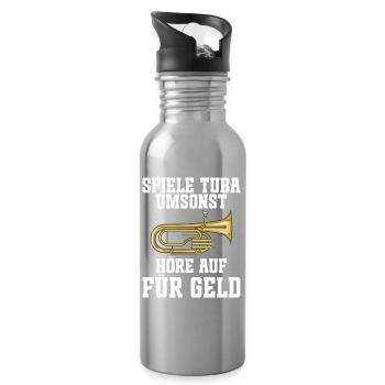 Spiele Tuba umsonst - Höre auf für Geld für Tubist - Trinkflasche mit integriertem Trinkhalm - Lightsilver - Rechts