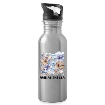 Watercolor Shells & Starfish Coastal Flowers Design - Water bottle with straw - silver - Right