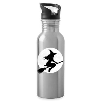 Witch Broom Full Moon Halloween Costume Gift - Water bottle with straw - silver - Right