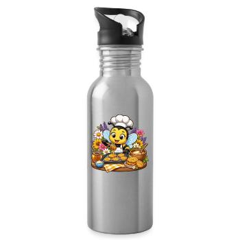 Honeybee chef at breakfast - Water bottle with straw - silver - Right