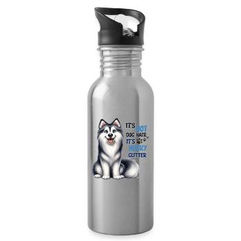Husky Glitter Funny Husky Dog Lover Design Merch - Water bottle with straw - silver - Right