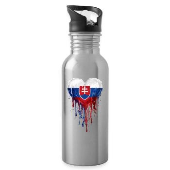 Herzflagge Slowakei Tropfenflagge - Trinkflasche mit integriertem Trinkhalm - Lightsilver - Rechts