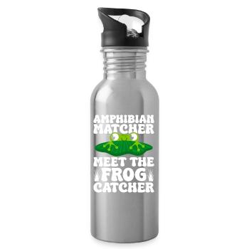 Frog Catcher Amphibian Matcher Meet The Frog - Water bottle with straw - silver - Right