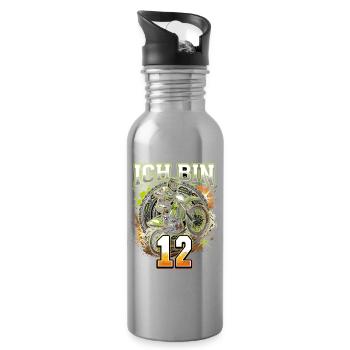 Ich bin 12 Motocross Fahrer - Trinkflasche mit integriertem Trinkhalm - Lightsilver - Rechts