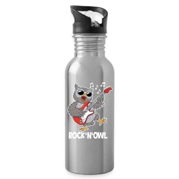 Rock N‘ Owl – Eule mit E-Gitarre - Trinkflasche mit integriertem Trinkhalm - Lightsilver - Rechts