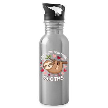 Faultier-Liebe Shirt für Mädchen - Trinkflasche mit integriertem Trinkhalm - Lightsilver - Rechts