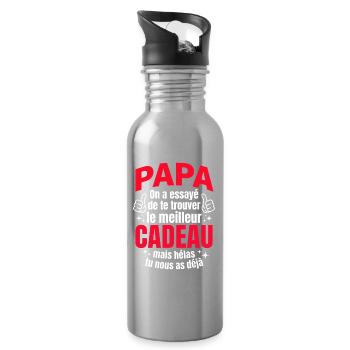 Meilleur Cadeau Papa - Humour Enfants Fête Des Pèr - Gourde avec paille intégrée - argent clair - Droite
