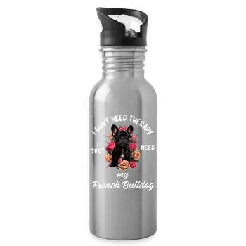 Französische Bulldoggentherapie - Trinkflasche mit integriertem Trinkhalm - Lightsilver - Rechts