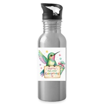 Hurra: Erster Kindergartenstart - Trinkflasche mit integriertem Trinkhalm - Lightsilver - Rechts