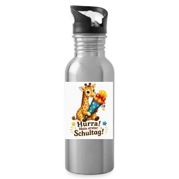 Giraffe feiert ersten Schultag - Trinkflasche mit integriertem Trinkhalm - Lightsilver - Rechts
