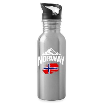 Norway Vacation Norge Fjords Travel Scandinavian - Water bottle with straw - silver - Right