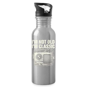 Nicht alt, ich bin klassisches Radio - Trinkflasche mit integriertem Trinkhalm - Lightsilver - Rechts