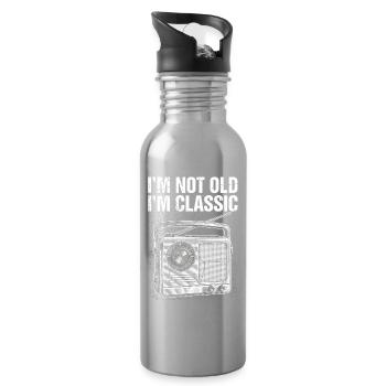 Nicht alt, ich bin Klassiker: Vintage Radio - Trinkflasche mit integriertem Trinkhalm - Lightsilver - Rechts
